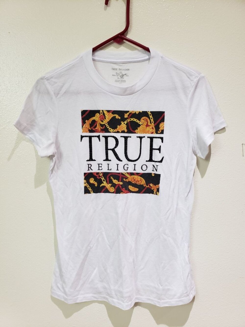 True Religion Women's White Crystal Chain Crew T-Shirt, size small